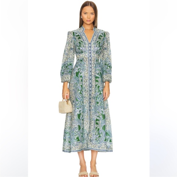 Zimmermann Dresses & Skirts - NWT Zimmermann Ottie Plunge Midi Dress in Green Paisley US SZ 6